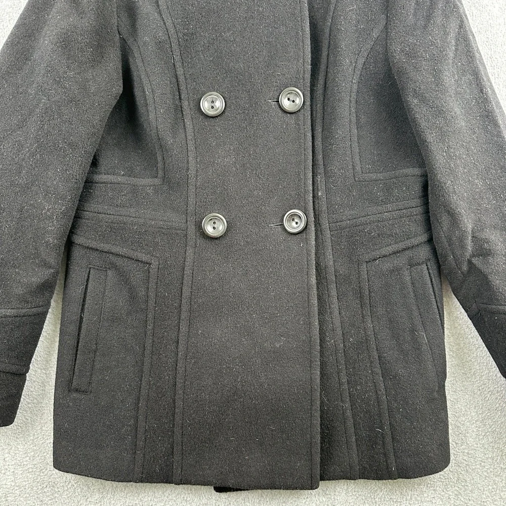 St Johns Bay Pea Coat Womens Medium Black Wool Cashmere Blend Hooded Jacket